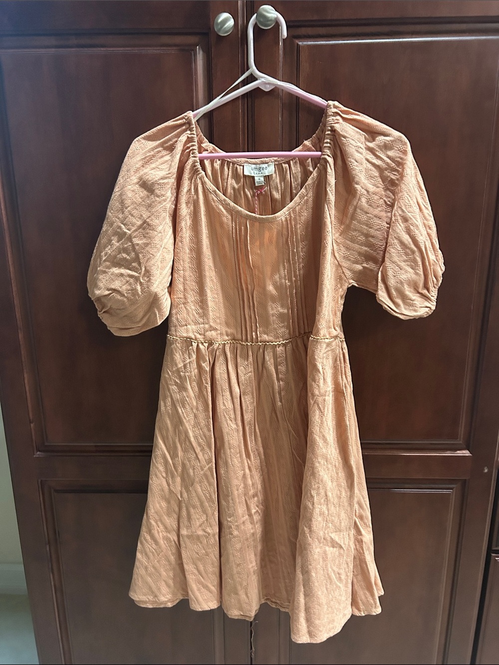 Umgee Peach Textured Tiered  Dress